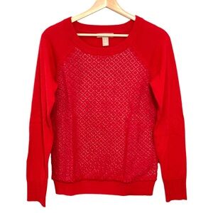 Banana Republic Red Lace Front Knit Sweater Ragland Sleeves Size Small